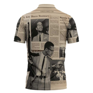 Malcolm X Zipper Polo Shirt Vintage Newspaper Print Style