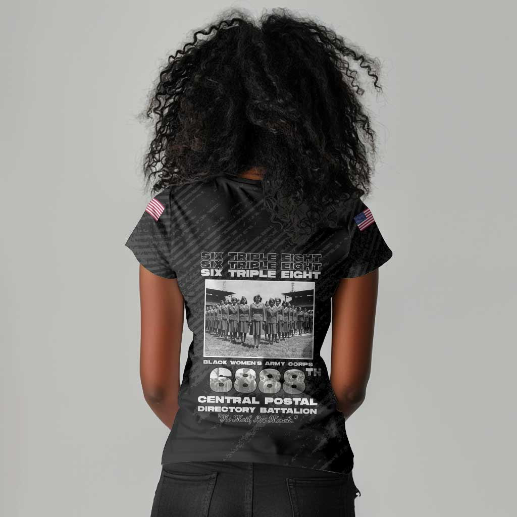 6888th Central Postal Directory Battalion Women V-Neck T-Shirt Six Triple Eight