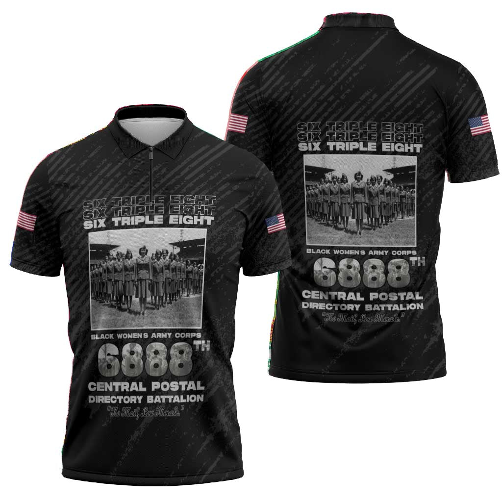 6888th Central Postal Directory Battalion Zipper Polo Shirt Six Triple Eight