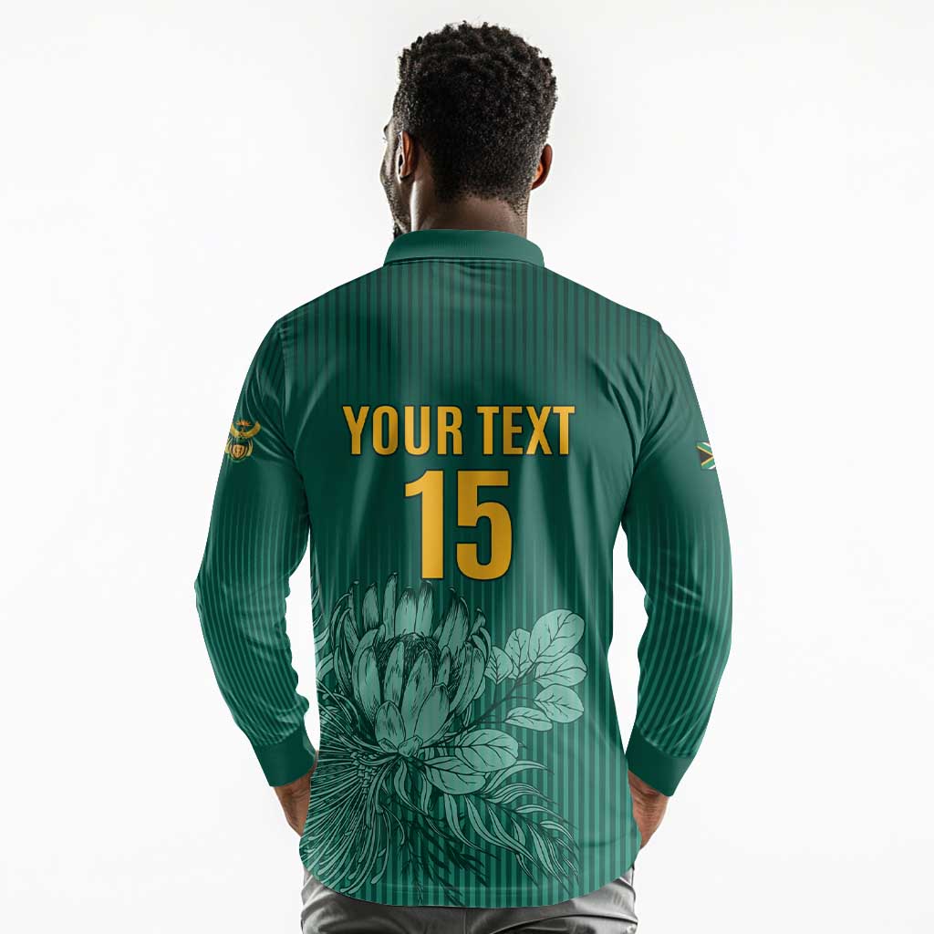 Custom South Africa Cricket Long Sleeve Polo Shirt Come On Proteas