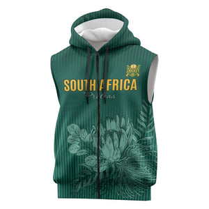 Custom South Africa Cricket Sleeveless Zip Hoodie Come On Proteas - African Pride