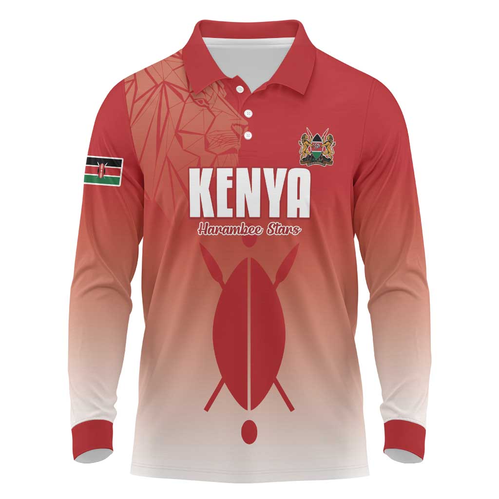 Kenya Football Custom Long Sleeve Polo Shirt Go Harambee Stars Go