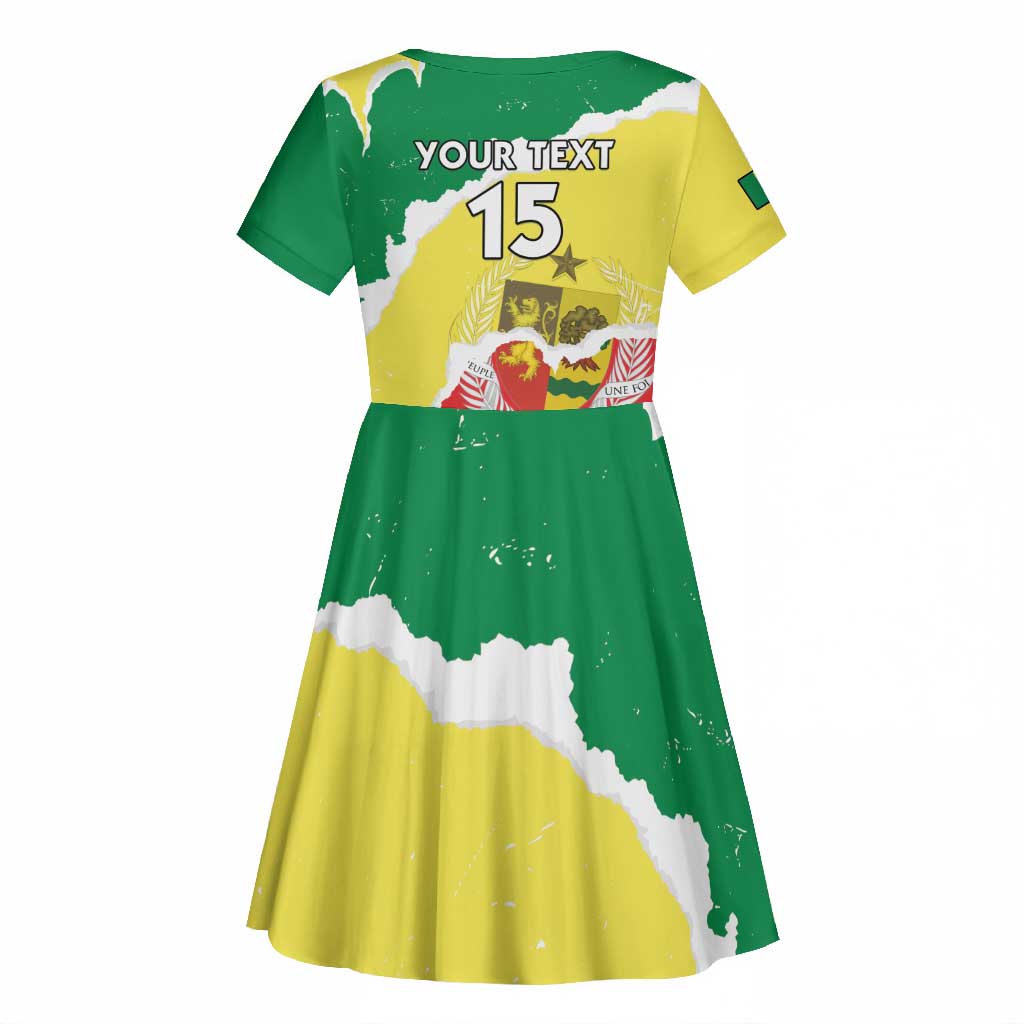 Custom Senegal Beach Soccer 2025 Kid Short Sleeve Dress Go Champions - Grunge Style