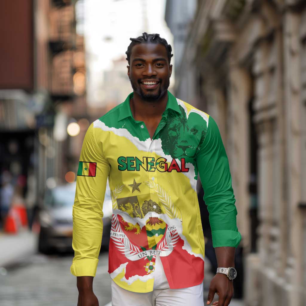 Custom Senegal Beach Soccer 2025 Long Sleeve Button Shirt Go Champions - Grunge Style
