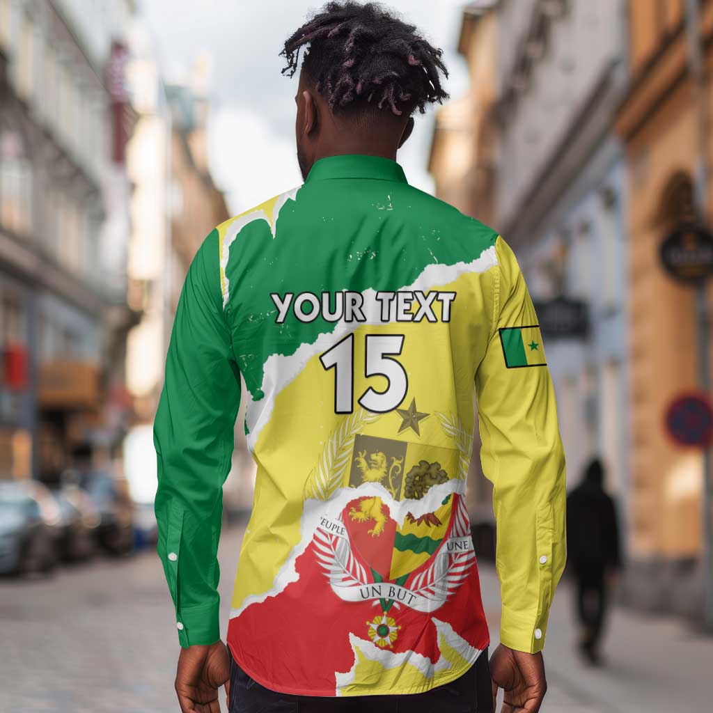 Custom Senegal Beach Soccer 2025 Long Sleeve Button Shirt Go Champions - Grunge Style