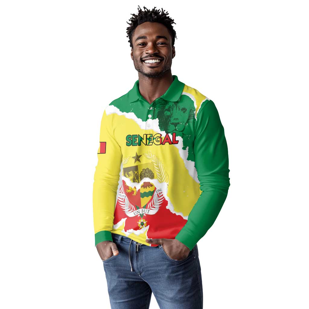Custom Senegal Beach Soccer 2025 Long Sleeve Polo Shirt Go Champions - Grunge Style