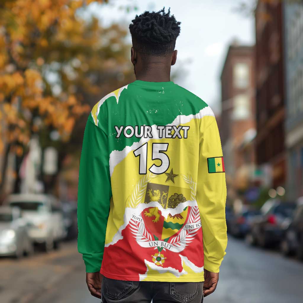 Custom Senegal Beach Soccer 2025 Long Sleeve Shirt Go Champions - Grunge Style