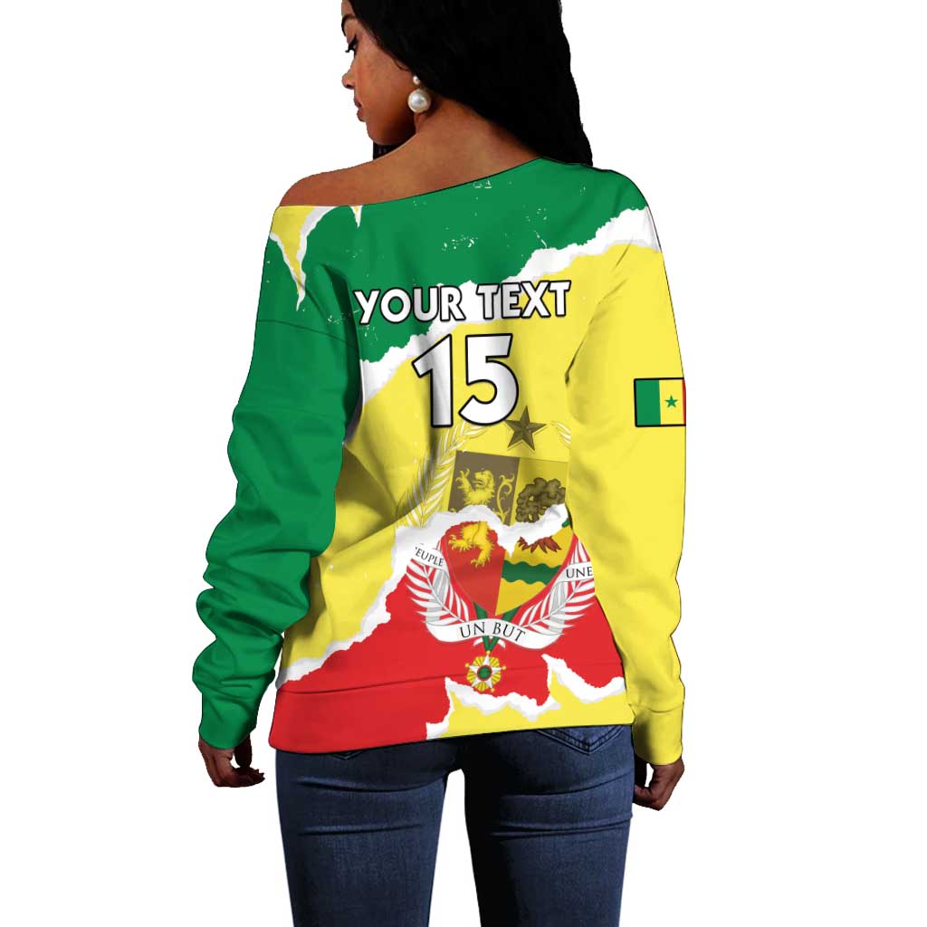 Custom Senegal Beach Soccer 2025 Off Shoulder Sweater Go Champions - Grunge Style