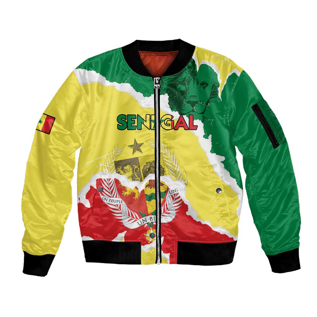 Custom Senegal Beach Soccer 2025 Sleeve Zip Bomber Jacket Go Champions - Grunge Style