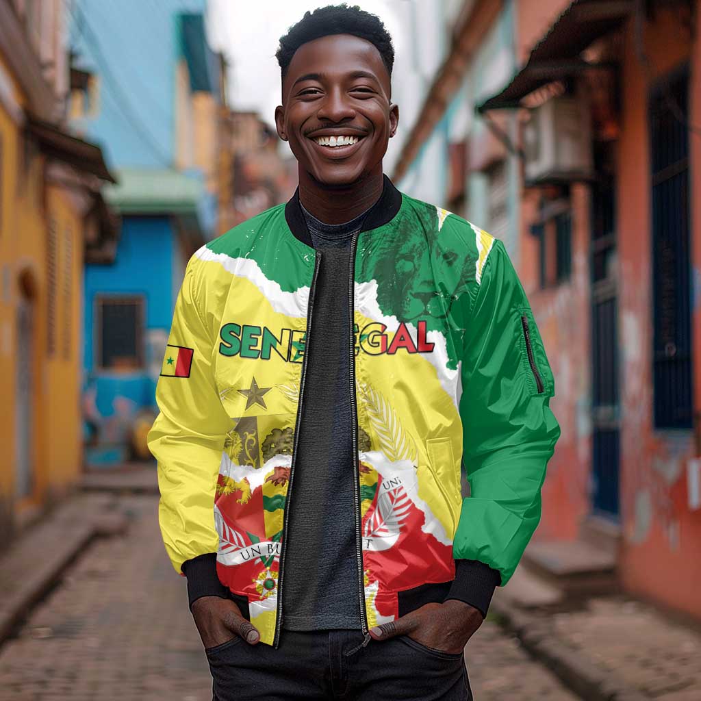 Custom Senegal Beach Soccer 2025 Sleeve Zip Bomber Jacket Go Champions - Grunge Style