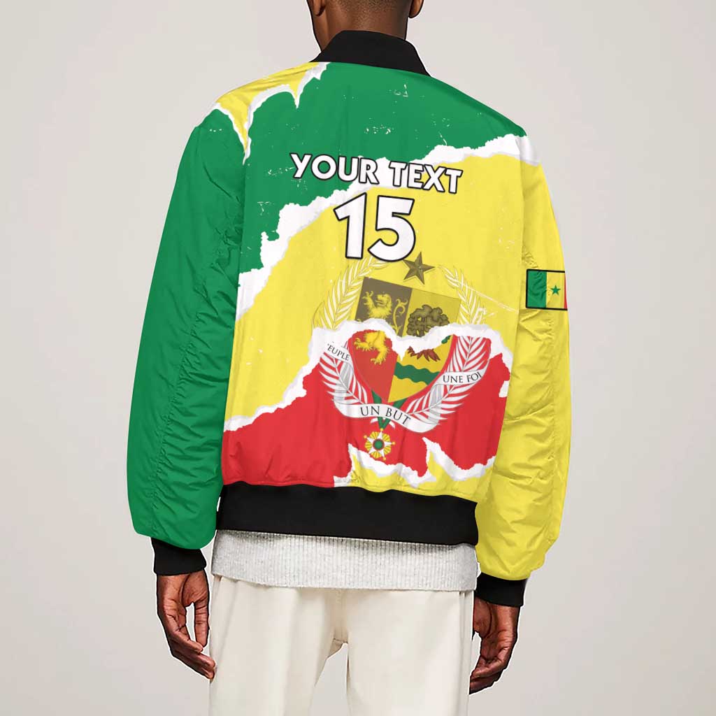 Custom Senegal Beach Soccer 2025 Sleeve Zip Bomber Jacket Go Champions - Grunge Style