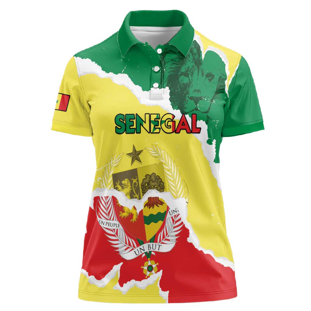 Custom Senegal Beach Soccer 2025 Women Polo Shirt Go Champions - Grunge Style