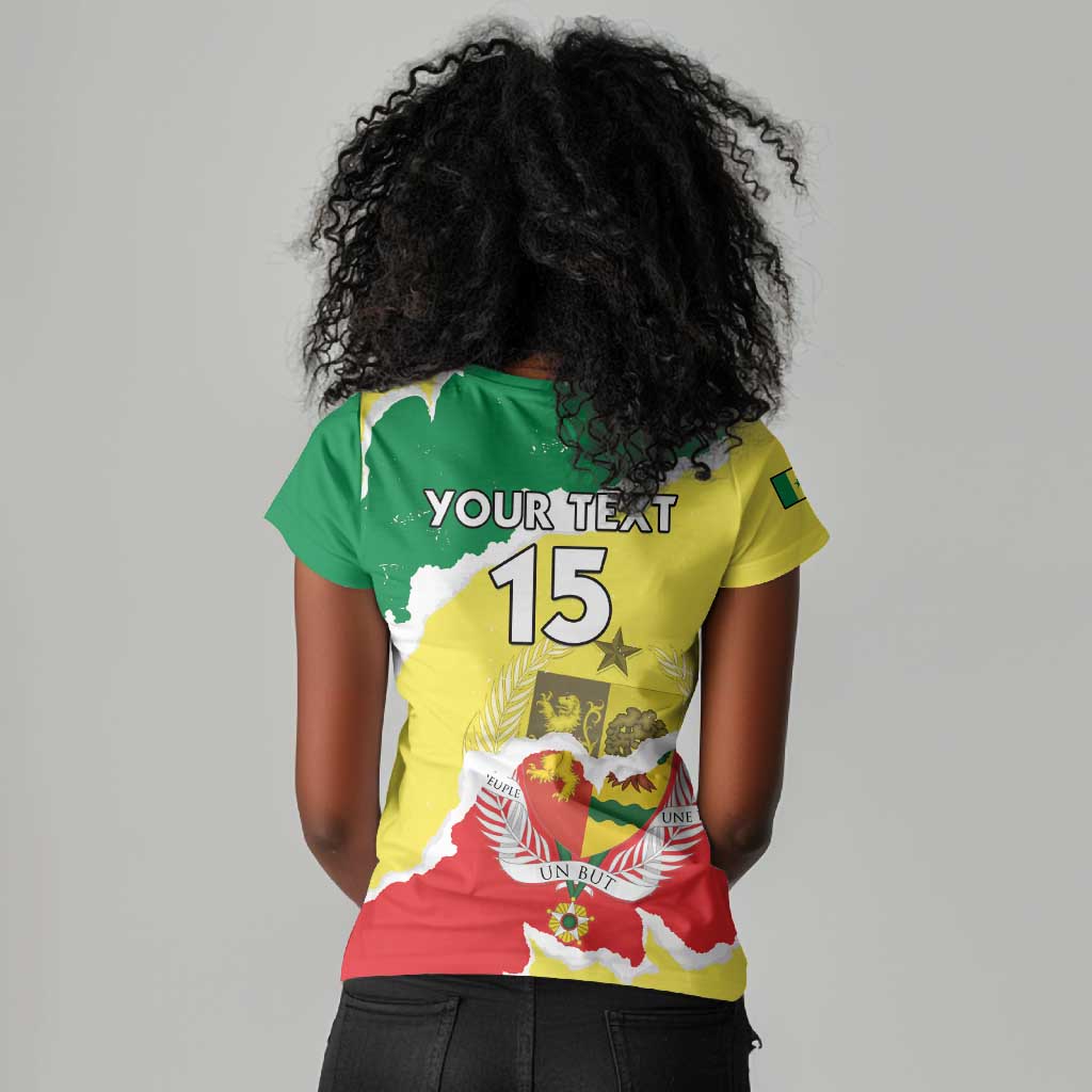 Custom Senegal Beach Soccer 2025 Women V-Neck T-Shirt Go Champions - Grunge Style