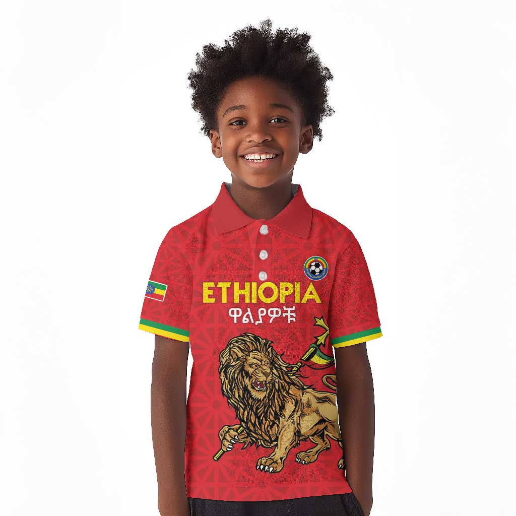 Custom Ethiopia Football Kid Polo Shirt Go Champions