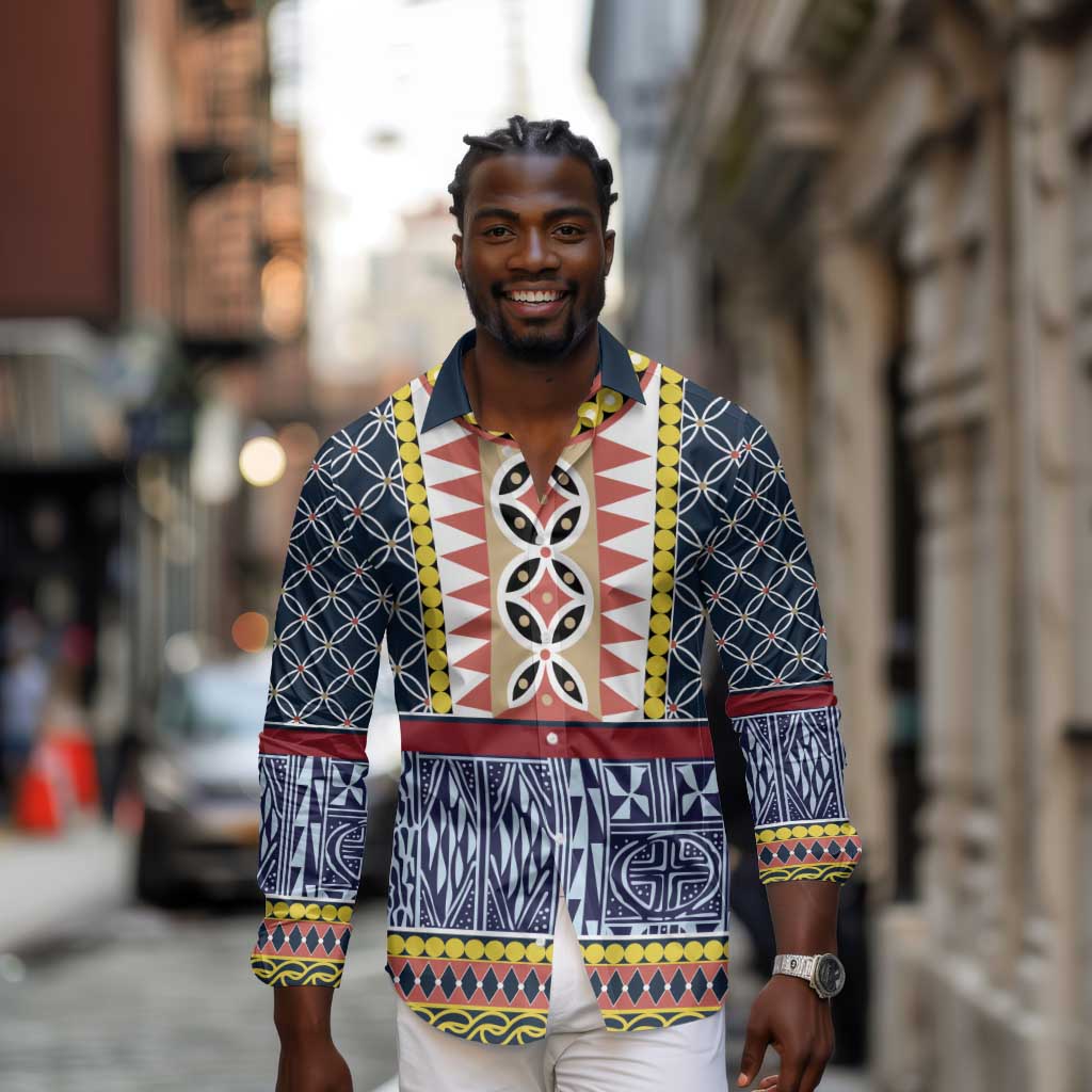 Toghu Bamenda Long Sleeve Button Shirt Cameroon Traditional Pattern