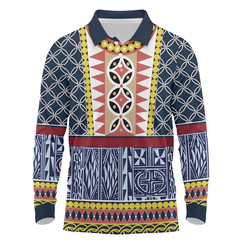 Toghu Bamenda Long Sleeve Polo Shirt Cameroon Traditional Pattern