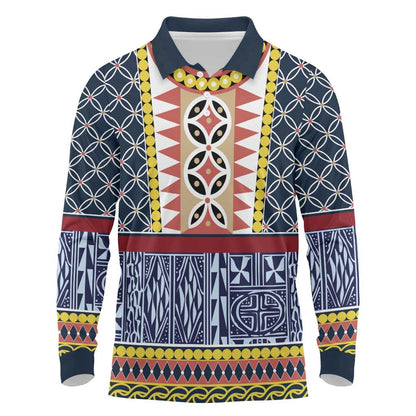 Toghu Bamenda Long Sleeve Polo Shirt Cameroon Traditional Pattern