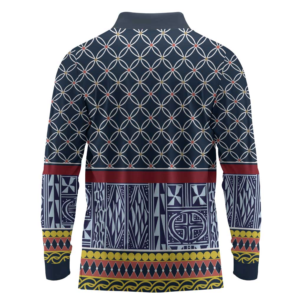 Toghu Bamenda Long Sleeve Polo Shirt Cameroon Traditional Pattern
