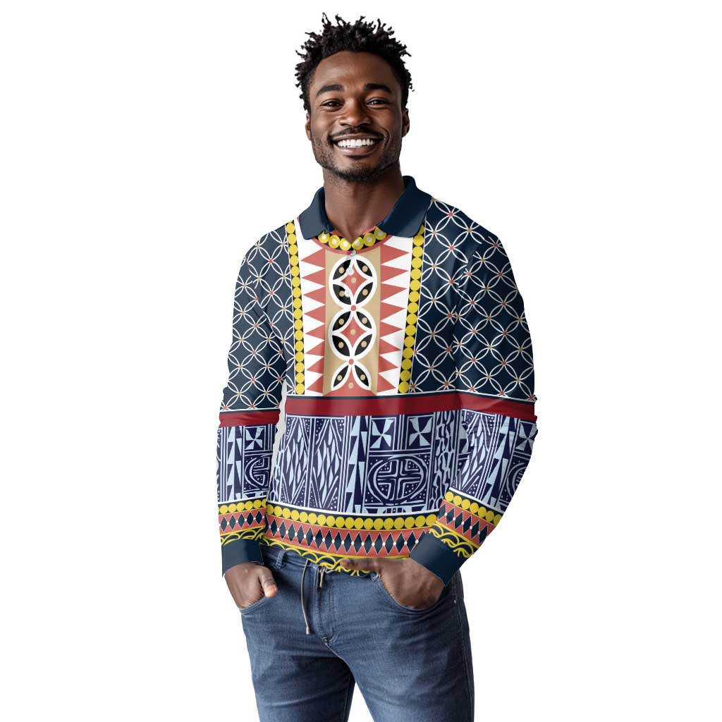 Toghu Bamenda Long Sleeve Polo Shirt Cameroon Traditional Pattern