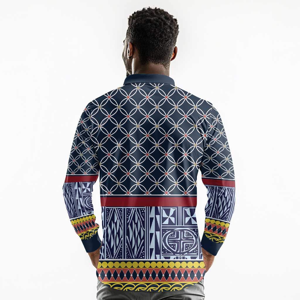 Toghu Bamenda Long Sleeve Polo Shirt Cameroon Traditional Pattern
