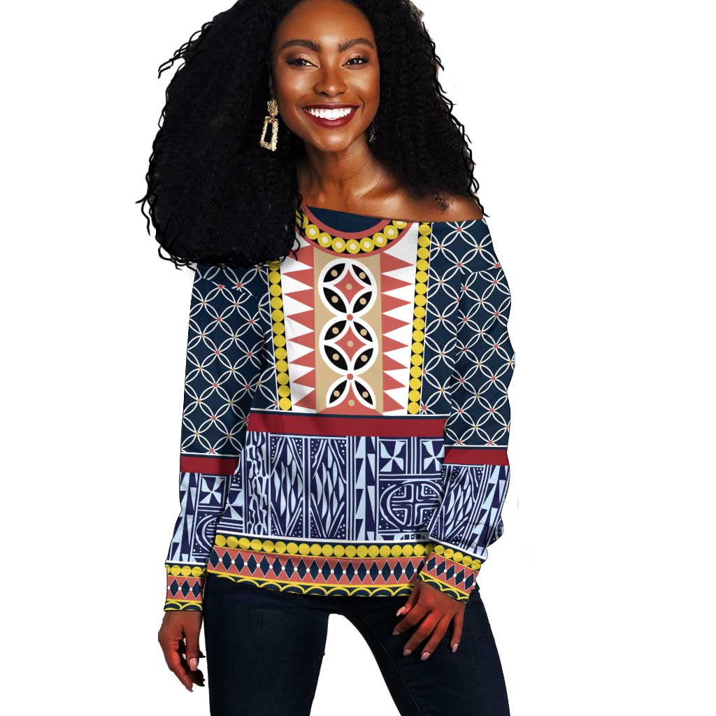 Toghu Bamenda Off Shoulder Sweater Cameroon Traditional Pattern