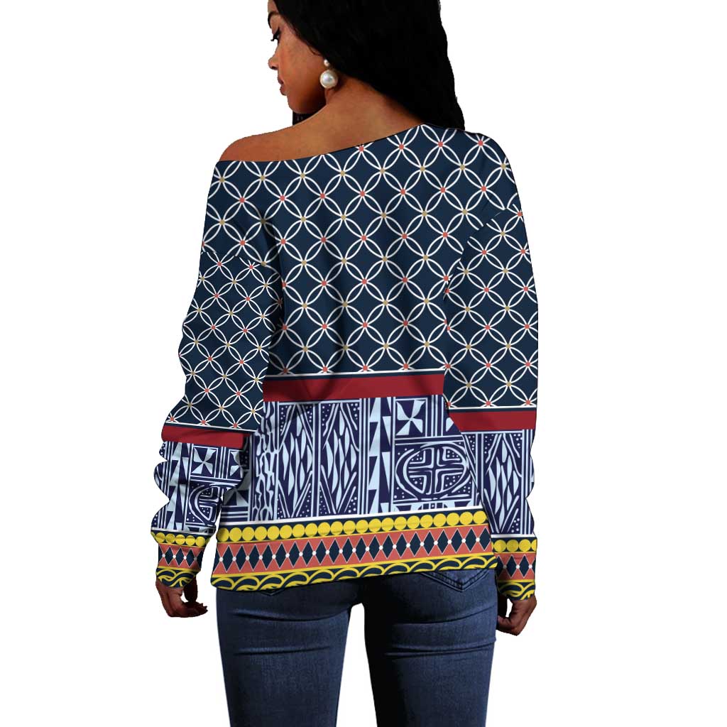 Toghu Bamenda Off Shoulder Sweater Cameroon Traditional Pattern