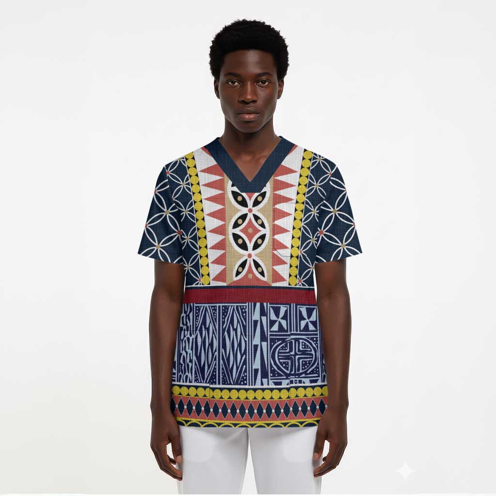 Toghu Bamenda Scrub Top Cameroon North West Traditional Pattern - African Pride