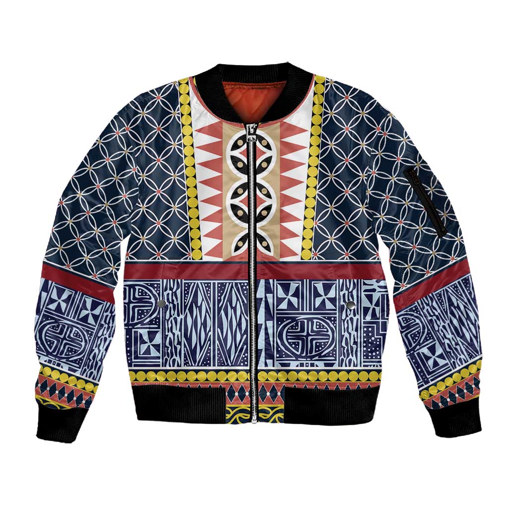 Toghu Bamenda Sleeve Zip Bomber Jacket Cameroon Traditional Pattern