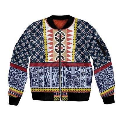 Toghu Bamenda Sleeve Zip Bomber Jacket Cameroon Traditional Pattern