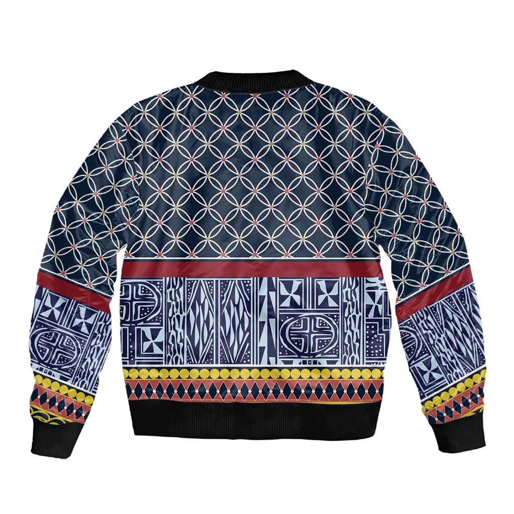 Toghu Bamenda Sleeve Zip Bomber Jacket Cameroon Traditional Pattern