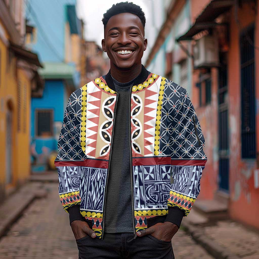 Toghu Bamenda Sleeve Zip Bomber Jacket Cameroon Traditional Pattern