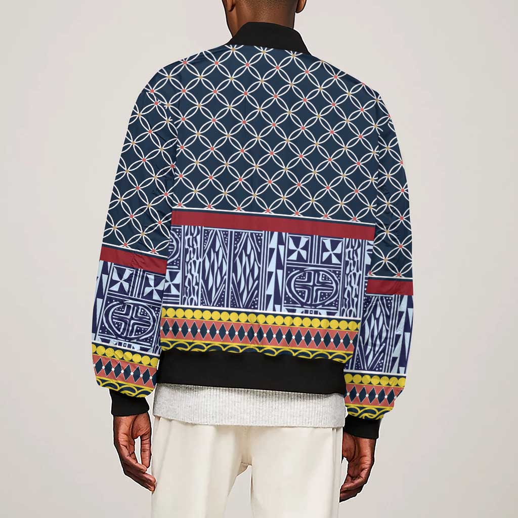 Toghu Bamenda Sleeve Zip Bomber Jacket Cameroon Traditional Pattern