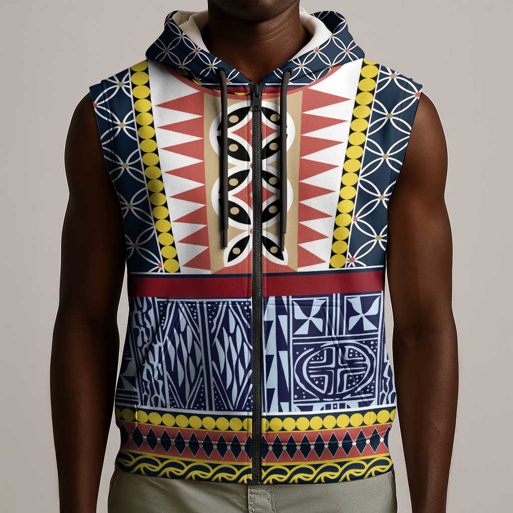 Toghu Bamenda Sleeveless Zip Hoodie Cameroon Traditional Pattern - African Pride