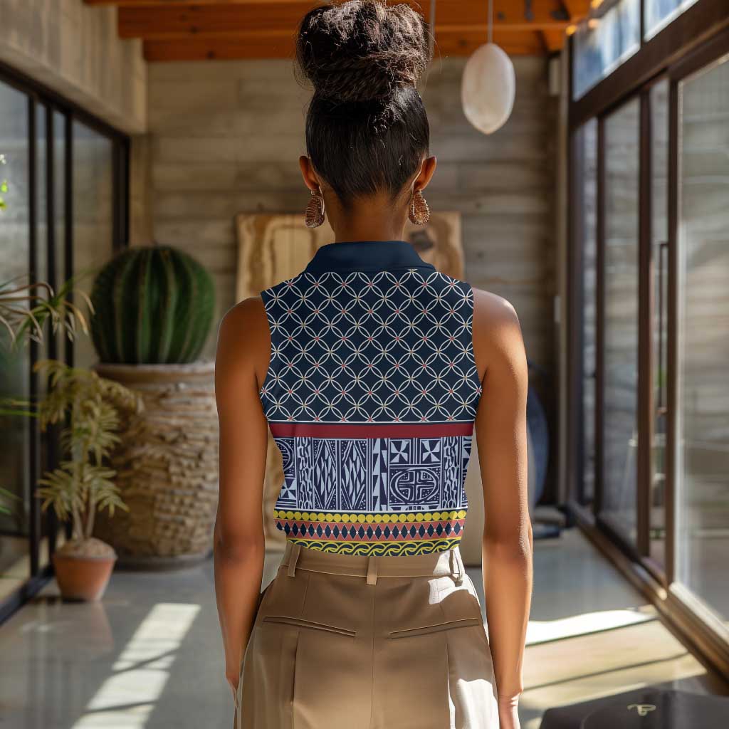 Toghu Bamenda Women Sleeveless Polo Shirt Cameroon Traditional Pattern