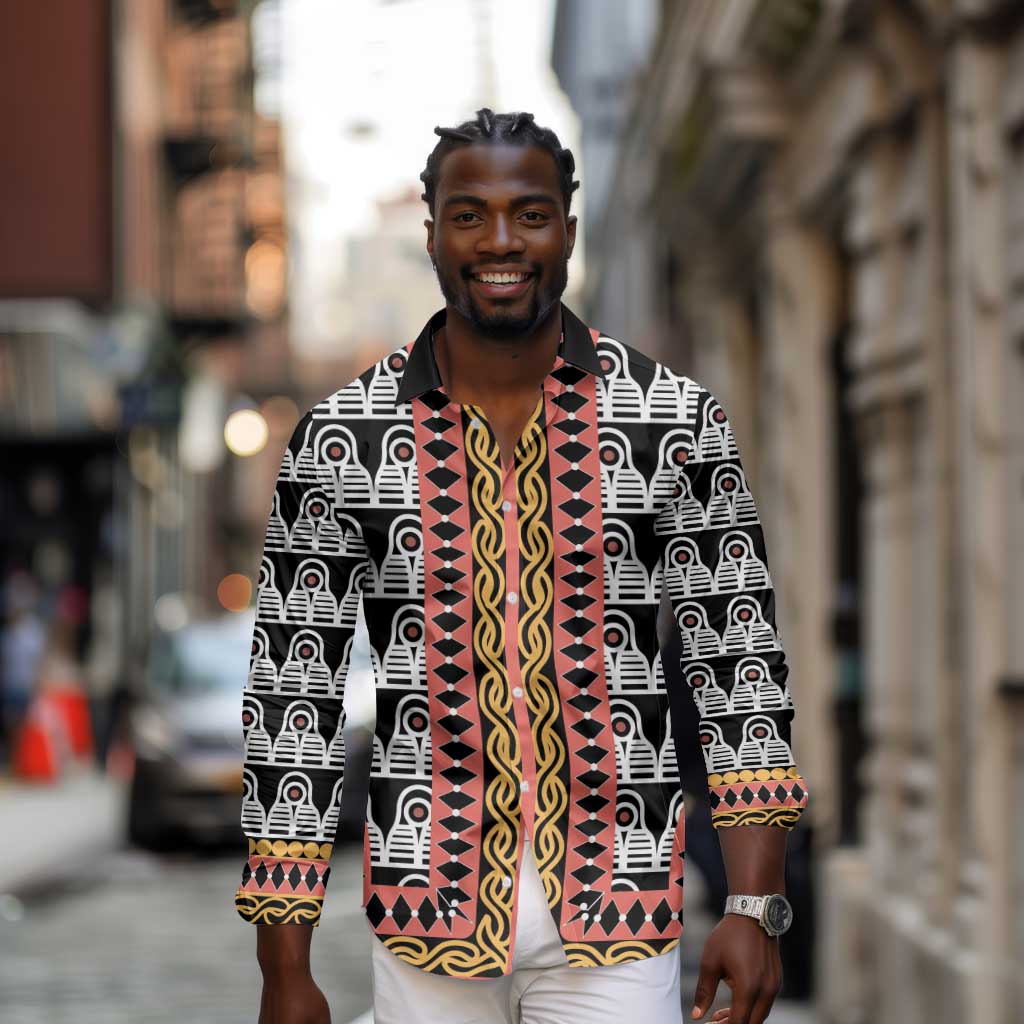 Cameroon Long Sleeve Button Shirt Toghu Traditional Pattern