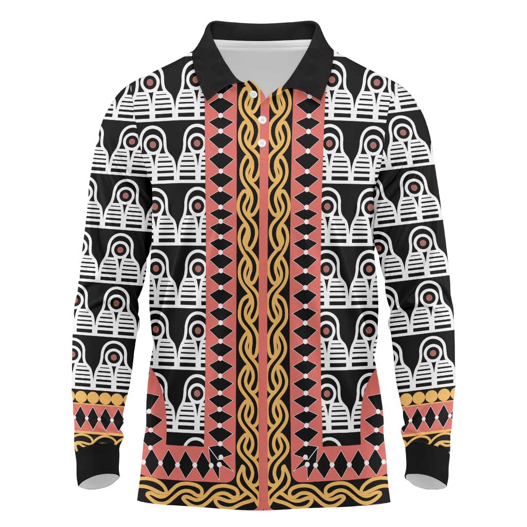 Cameroon Long Sleeve Polo Shirt Toghu Traditional Pattern