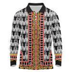 Cameroon Long Sleeve Polo Shirt Toghu Traditional Pattern
