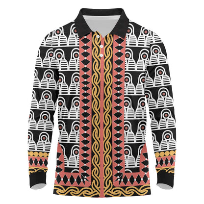 Cameroon Long Sleeve Polo Shirt Toghu Traditional Pattern