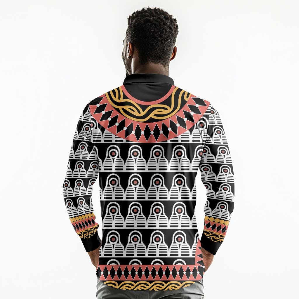 Cameroon Long Sleeve Polo Shirt Toghu Traditional Pattern