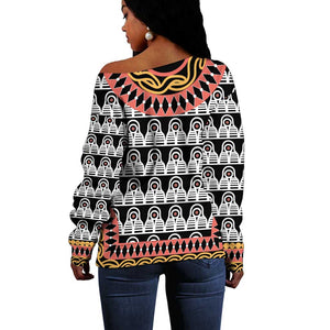 Cameroon Off Shoulder Sweater Toghu Traditional Pattern