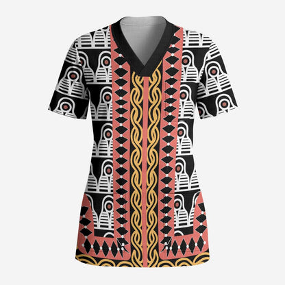 Cameroon Toghu Traditional Pattern Scrub Top - African Pride
