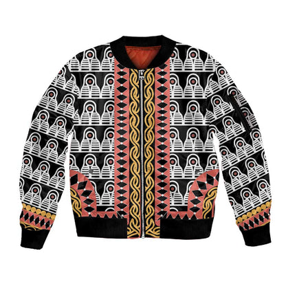 Cameroon Sleeve Zip Bomber Jacket Toghu Traditional Pattern