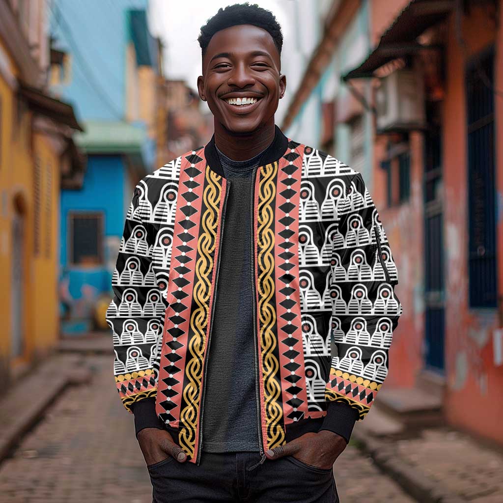 Cameroon Sleeve Zip Bomber Jacket Toghu Traditional Pattern