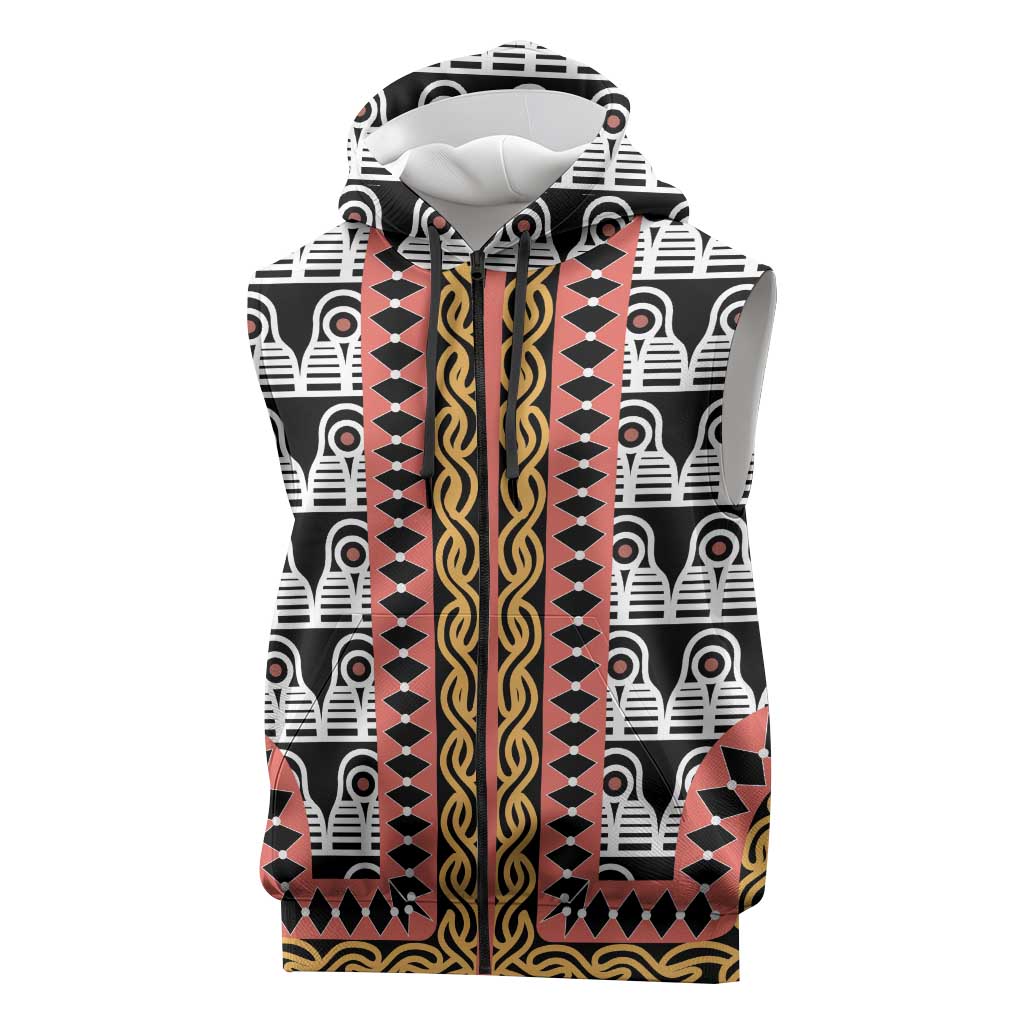 Cameroon Sleeveless Zip Hoodie Toghu Traditional Pattern - African Pride