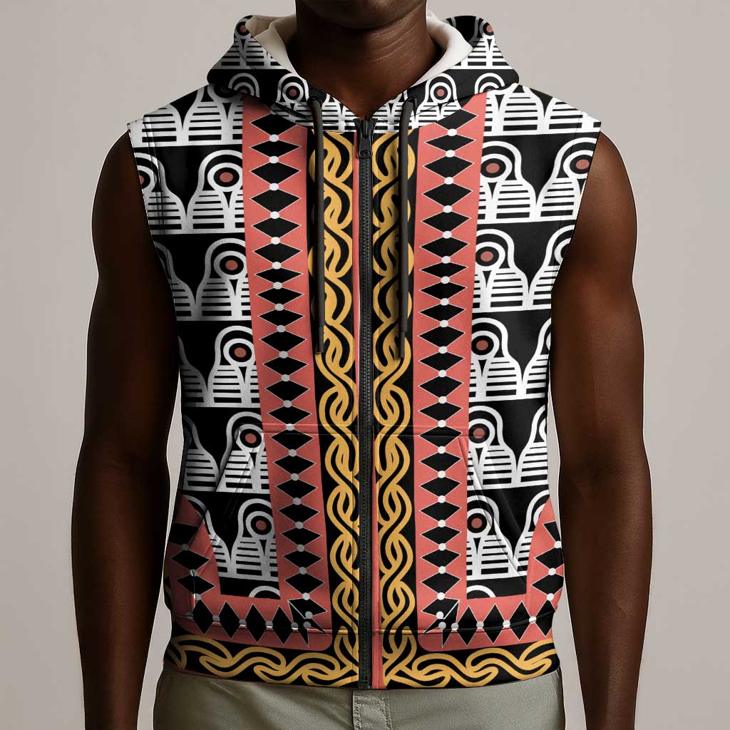 Cameroon Sleeveless Zip Hoodie Toghu Traditional Pattern - African Pride