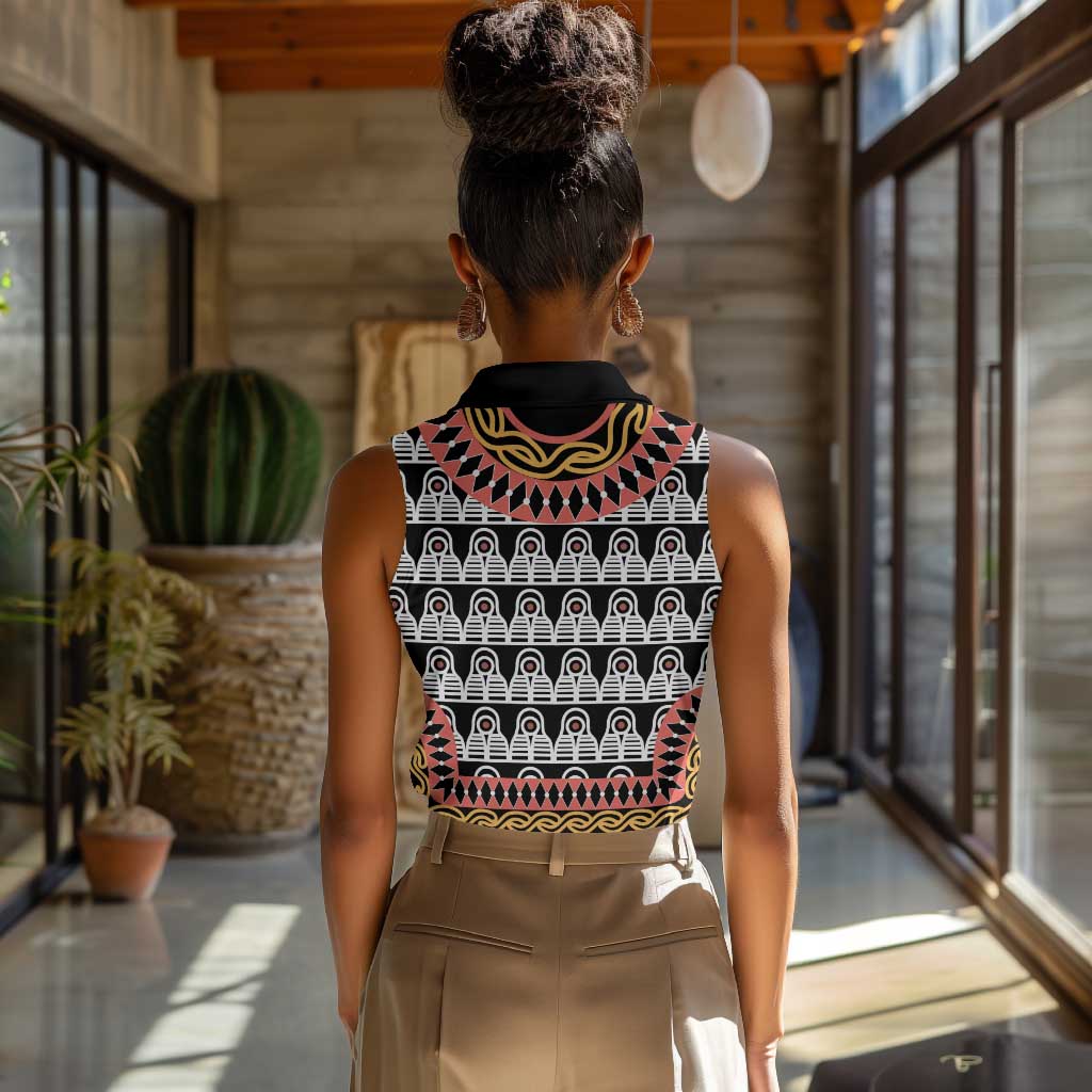 Cameroon Women Sleeveless Polo Shirt Toghu Traditional Pattern