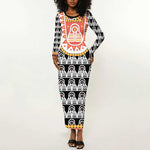 Cameroon Traditional Toghu Pattern Long Sleeve Bodycon Dress LT15