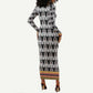 Cameroon Traditional Toghu Pattern Long Sleeve Bodycon Dress LT15