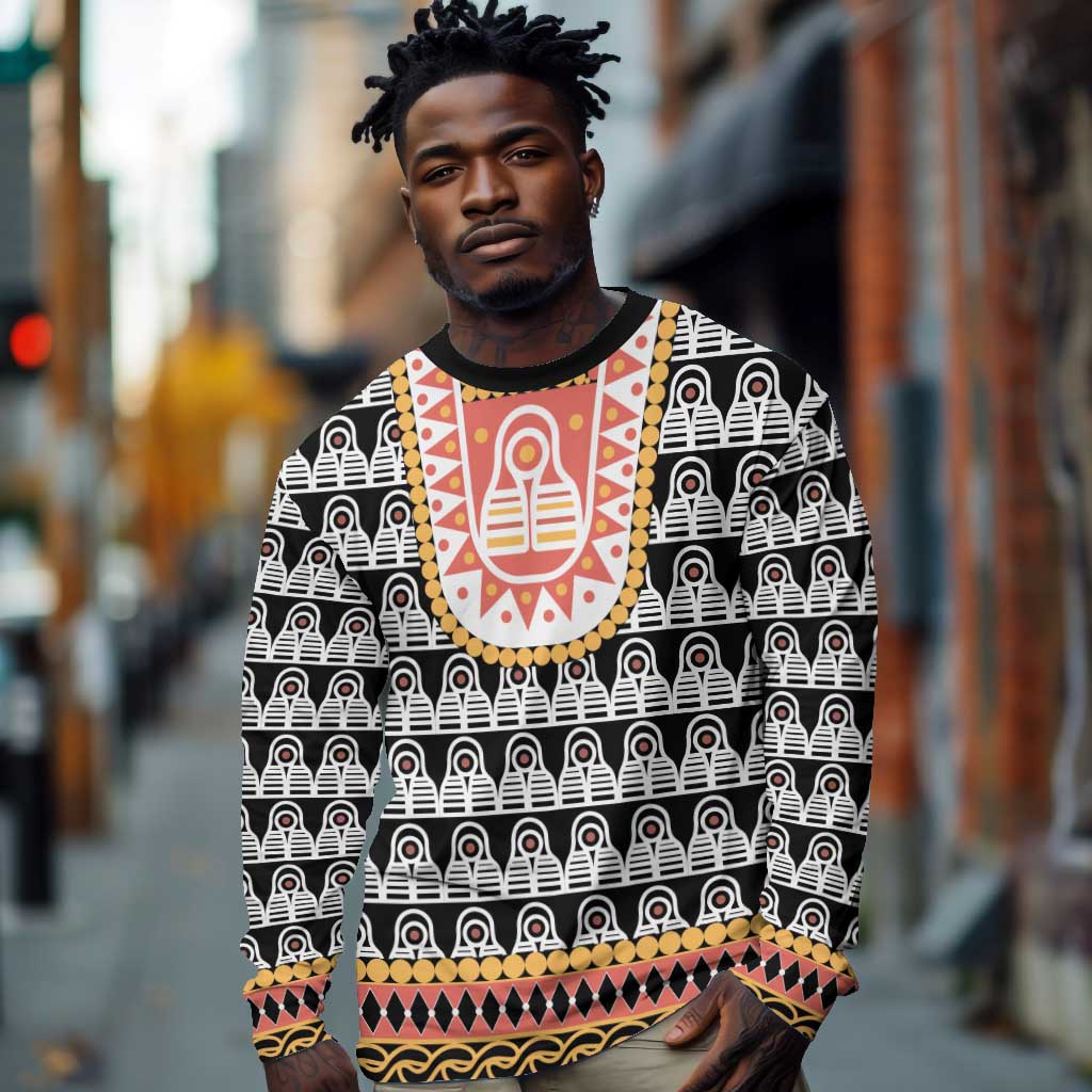 Cameroon Traditional Toghu Pattern Long Sleeve Shirt