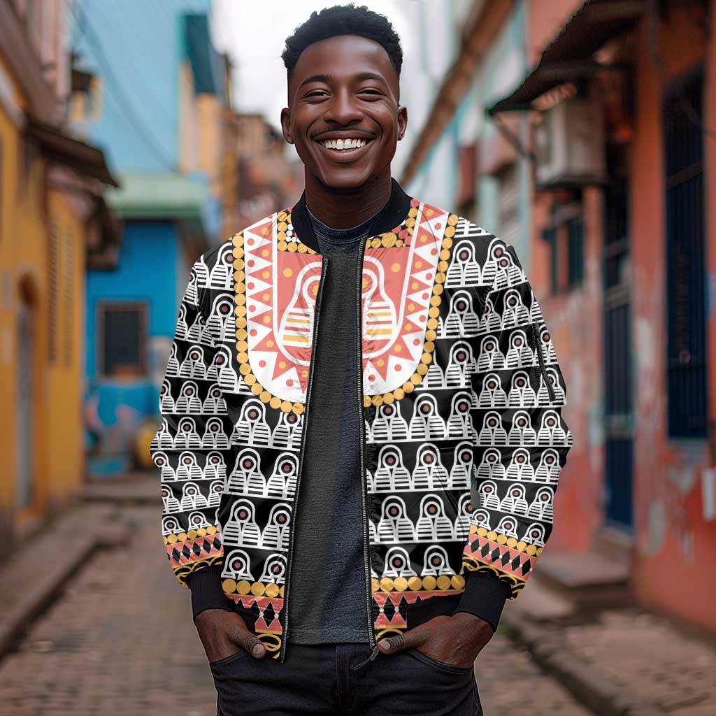 Cameroon Traditional Toghu Pattern Sleeve Zip Bomber Jacket